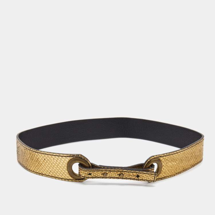 Pre Owned Lanvin Gold Snakeskin and Leather Adjustable Waist Belt 