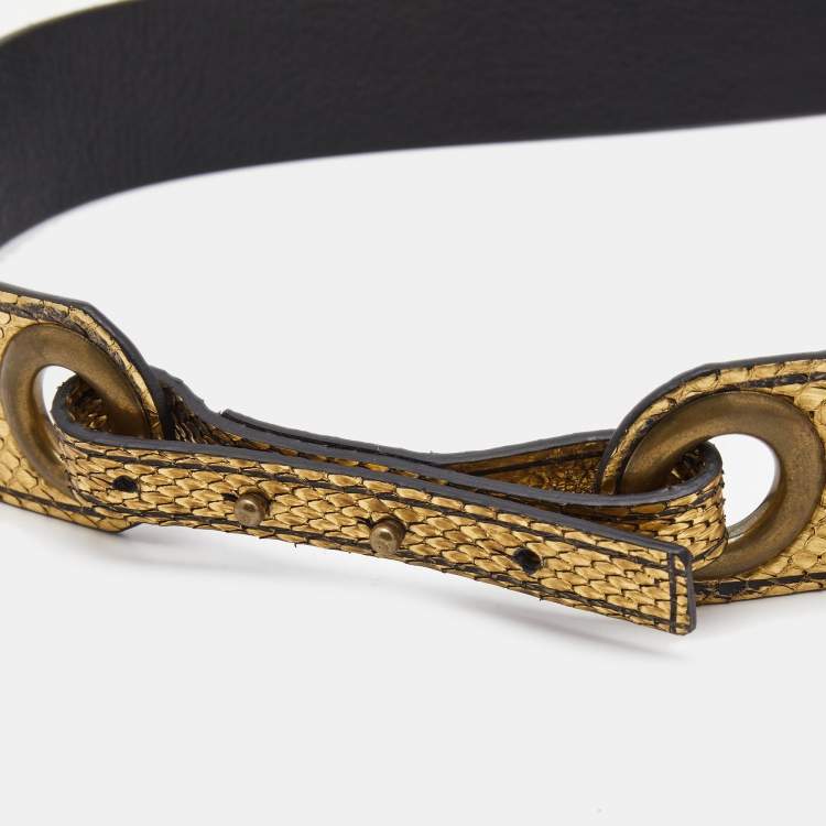 Pre Owned Lanvin Gold Snakeskin and Leather Adjustable Waist Belt 