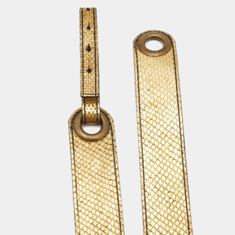 Pre Owned Lanvin Gold Snakeskin and Leather Adjustable Waist Belt 