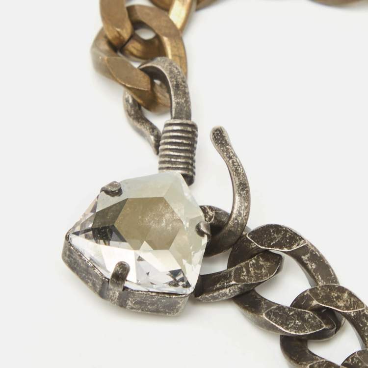 Pre Owned Lanvin Crystals Two Tone Metal Necklace