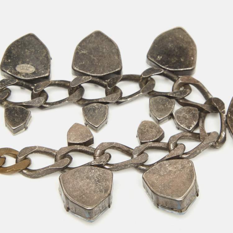Pre Owned Lanvin Crystals Two Tone Metal Necklace