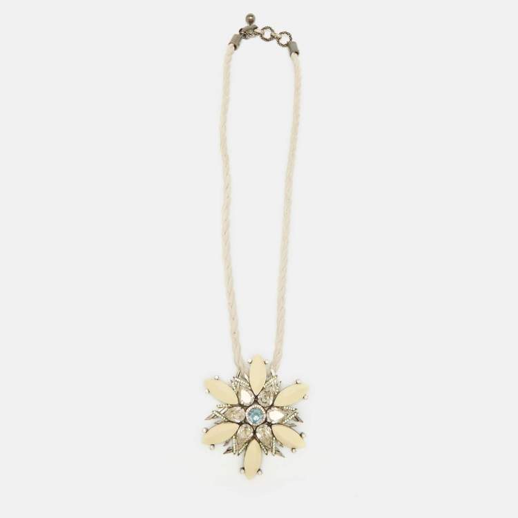 Pre Owned Lanvin Crystal Resin SIlver Tone Fabric Necklace