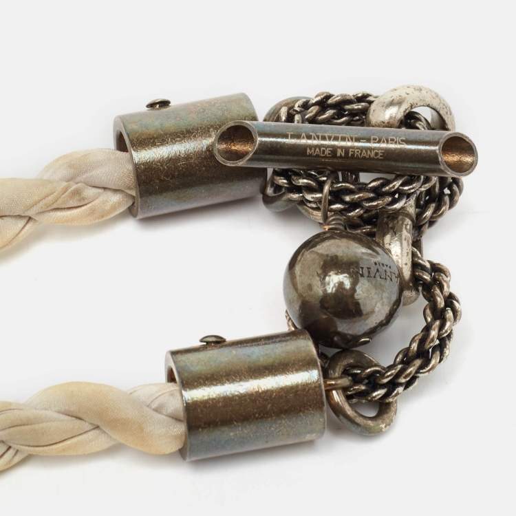 Pre Owned Lanvin Crystal Resin SIlver Tone Fabric Necklace