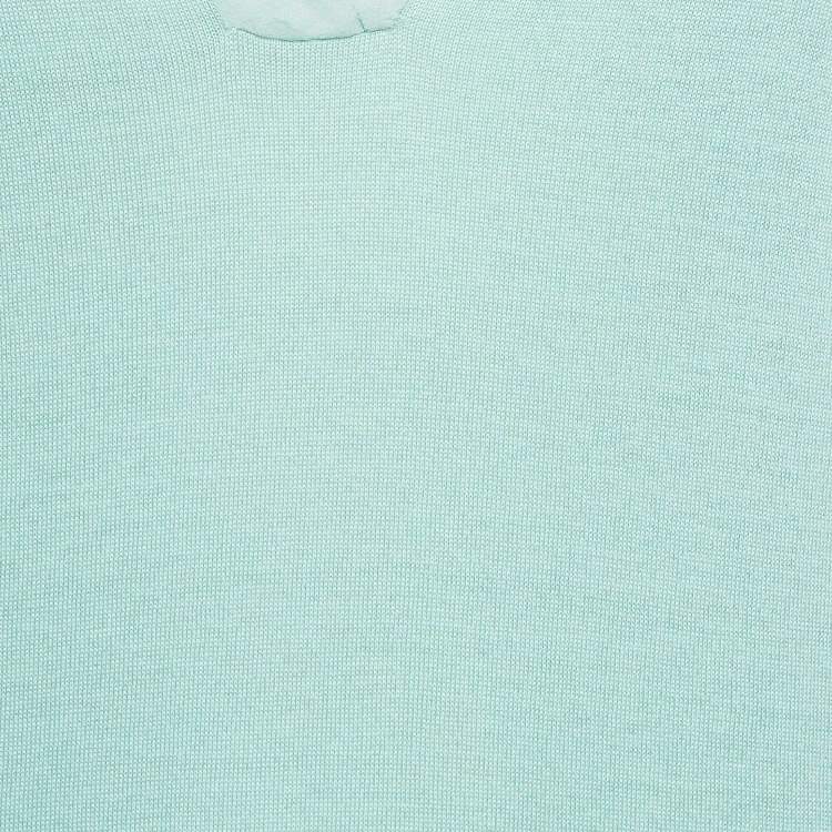 Pre Owned Lanvin Mint Green Cotton & Silk Knit Fringed Collar Sleeveless Top M