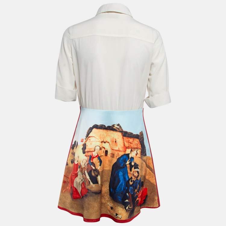 Pre Owned Lanvin White Printed Crepe Mini Dress S