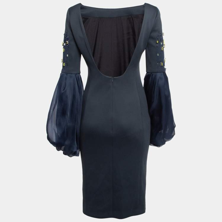 Pre Owned Lanvin Navy Blue Embellished Sleeve Short Dress  XS