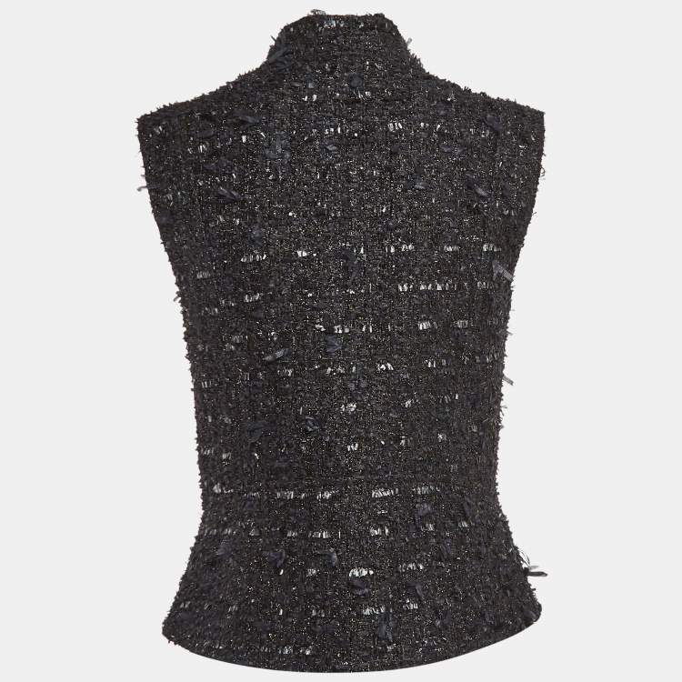 Pre Owned Lanvin Black Shiny Tweed Zip-Up Waistcoat S