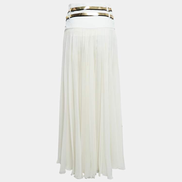 Pre Owned Lanvin White Chiffon Triple-Buckle-Up Wrap Skirt S