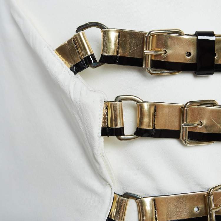 Pre Owned Lanvin White Chiffon Triple-Buckle-Up Wrap Skirt S