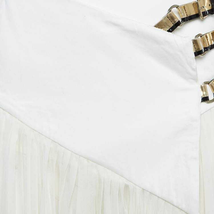 Pre Owned Lanvin White Chiffon Triple-Buckle-Up Wrap Skirt S