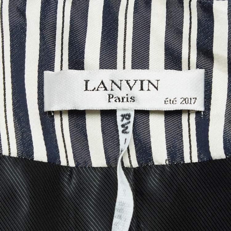 Pre Owned Lanvin Navy Blue/White Stripe Embellished Satin Blazer S