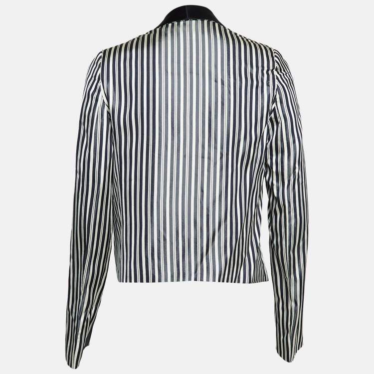 Pre Owned Lanvin Navy Blue/White Stripe Embellished Satin Blazer S