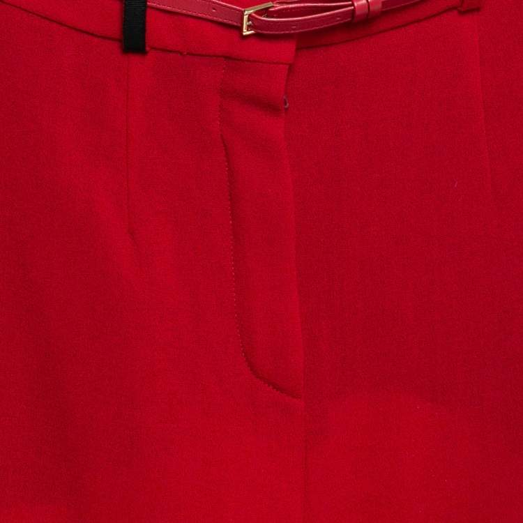 Pre Owned Lanvin Red Wool Belted Wide-Leg Trousers S