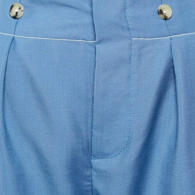 Pre Owned Lanvin Navy Blue Mohair Blend Straight Leg Trousers L
