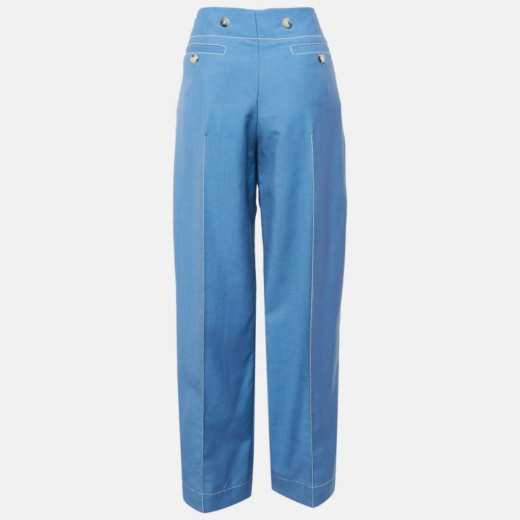 Pre Owned Lanvin Navy Blue Mohair Blend Straight Leg Trousers L