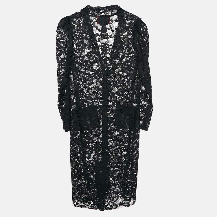 Pre Owned Lanvin Black Floral Lace Full Sleeve Shrug M