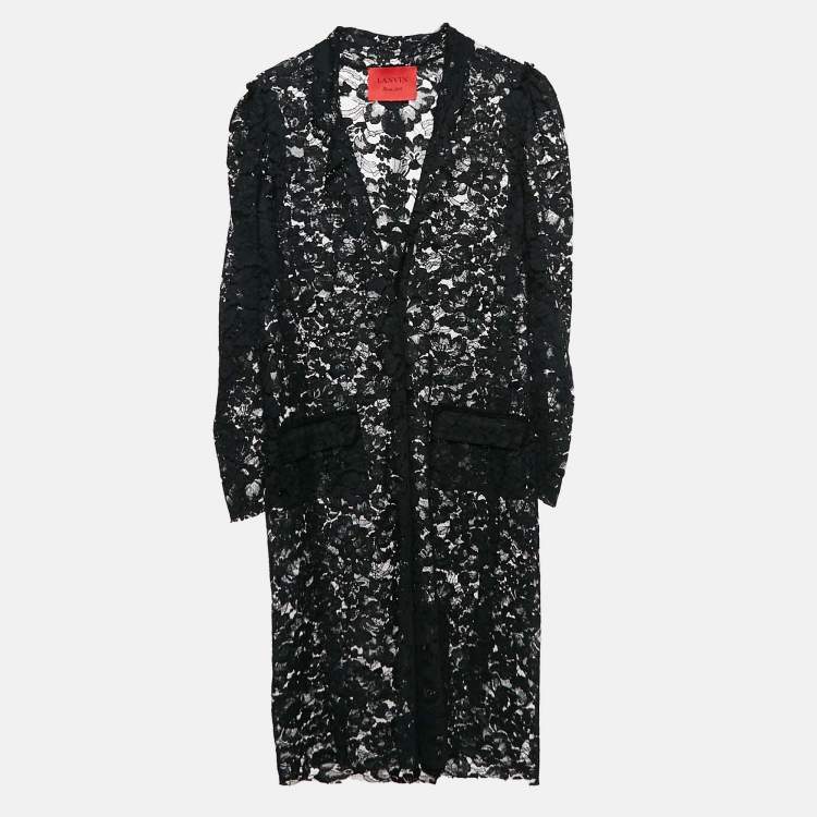 Pre Owned Lanvin Black Floral Lace Full Sleeve Shrug M