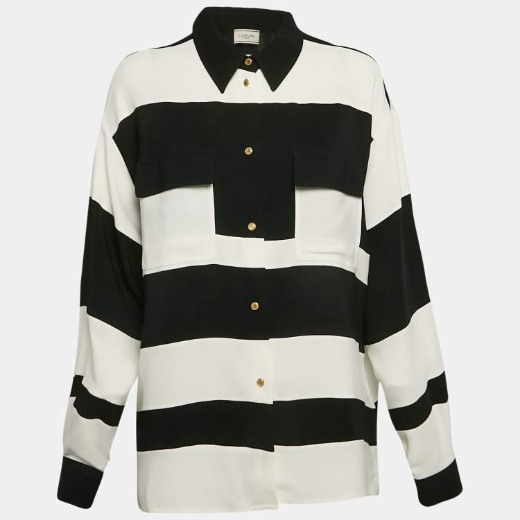 Pre Owned Lanvin Black/White Stripe Panelled Crepe Oversized Shirt M