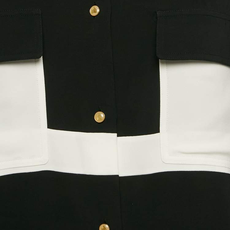 Pre Owned Lanvin Black/White Stripe Panelled Crepe Oversized Shirt M