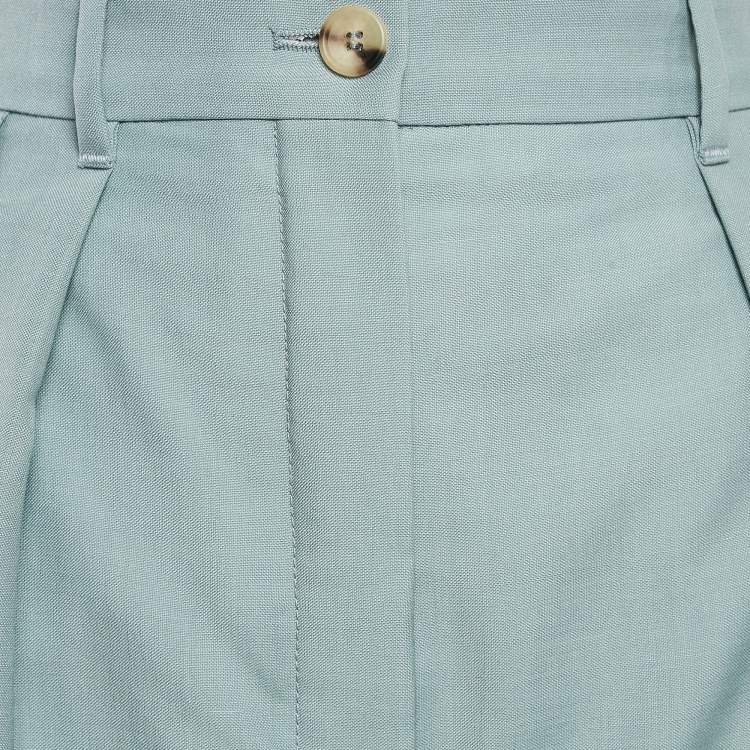Pre Owned Lanvin Green Wool Blend Pleated Wide Leg Trousers S