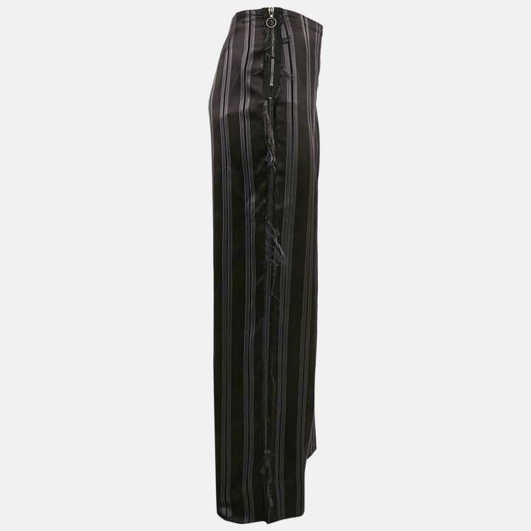 Pre Owned Lanvin Black Stripe Silk Frayed Trousers M