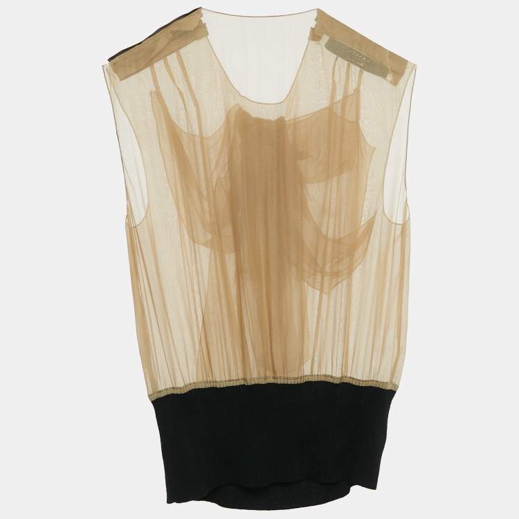 Pre Owned Lanvin Beige Sheer Silk Bow Detail Sleeveless Top S