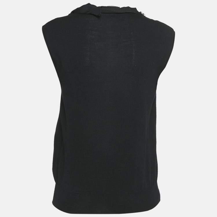 Pre Owned Lanvin Black Knit Embellished Neck Sleeveless Top M