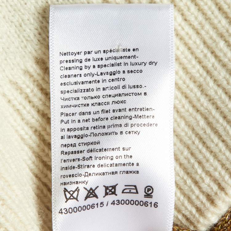 Pre Owned Lanvin Cream Cashmere & Wool Knit Logo Charm Detail Sweater S