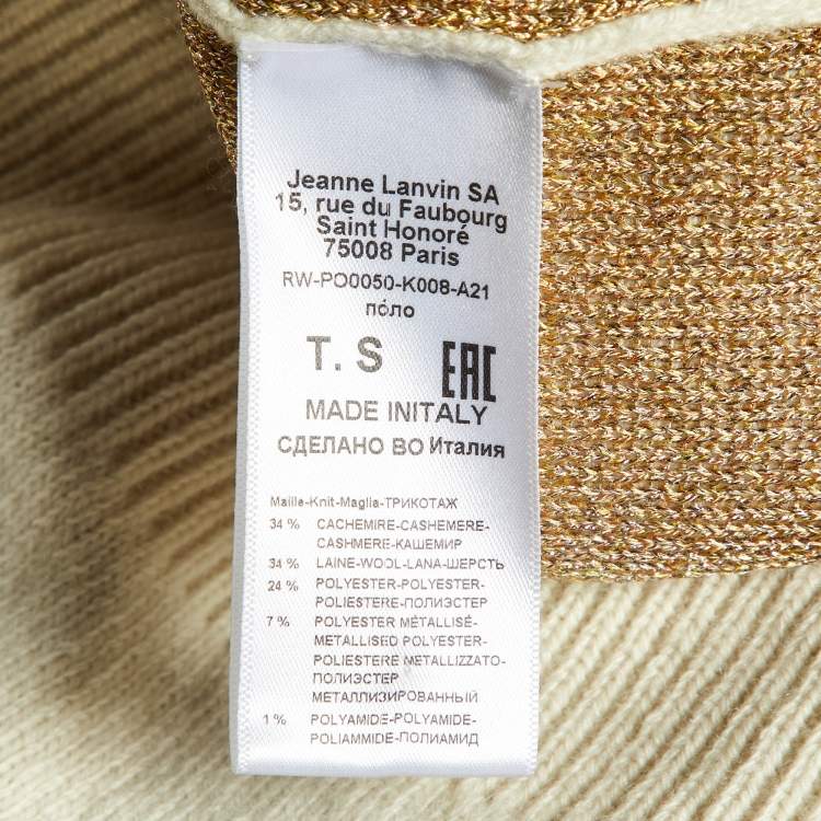 Pre Owned Lanvin Cream Cashmere & Wool Knit Logo Charm Detail Sweater S