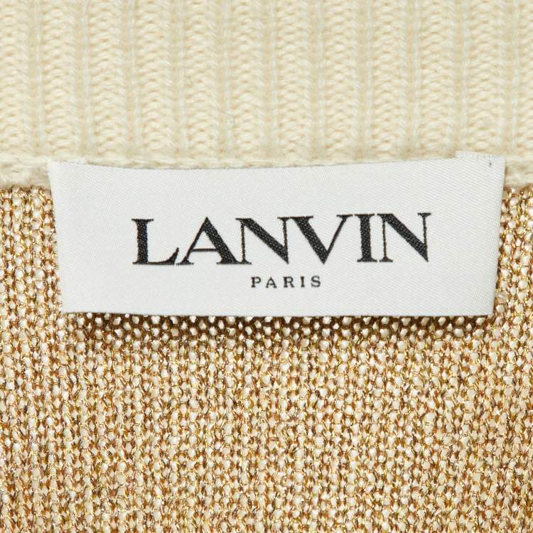 Pre Owned Lanvin Cream Cashmere & Wool Knit Logo Charm Detail Sweater S
