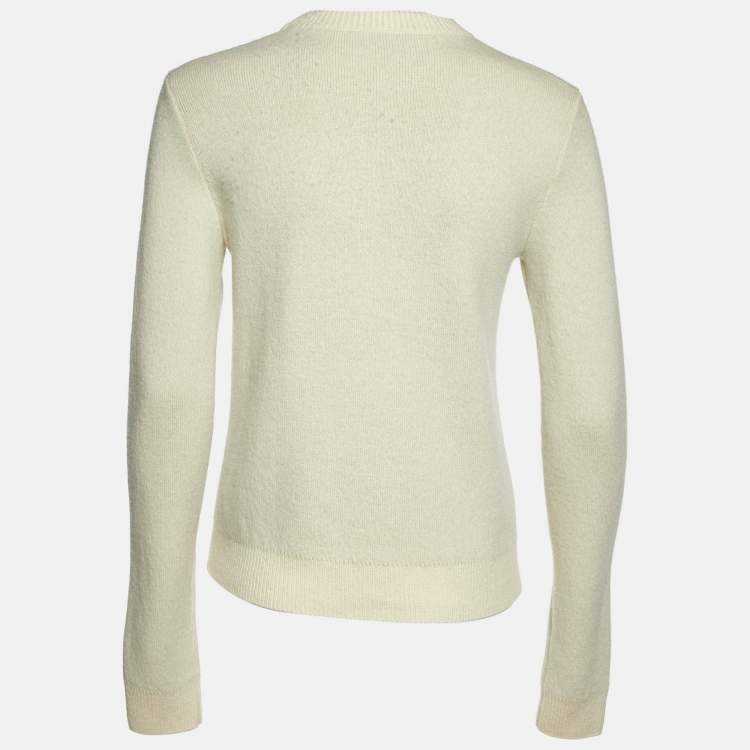 Pre Owned Lanvin Cream Cashmere & Wool Knit Logo Charm Detail Sweater S