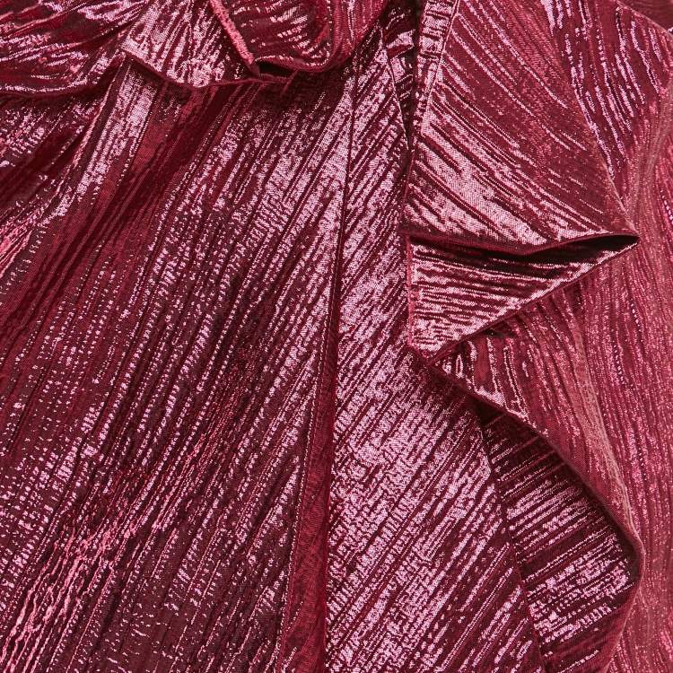 Pre Owned Lanvin Metallic Pink Lamé Draped Wrap Skirt M