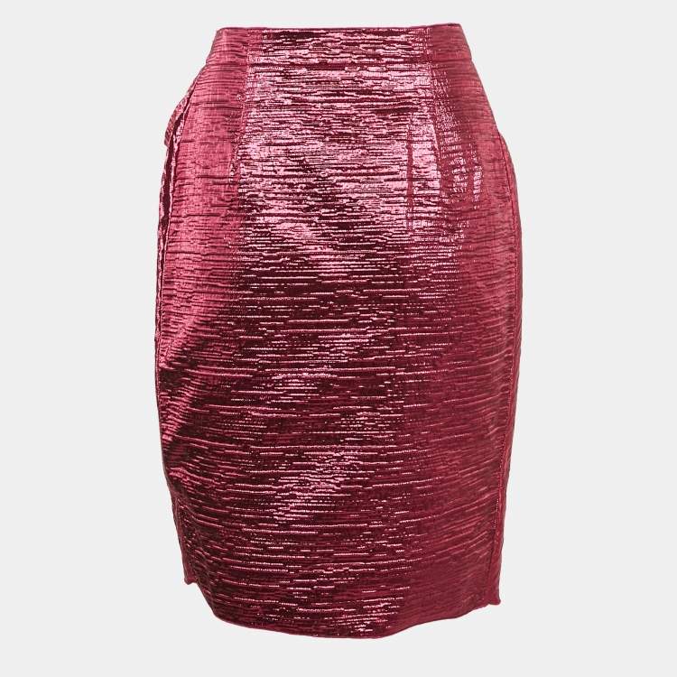 Pre Owned Lanvin Metallic Pink Lamé Draped Wrap Skirt M