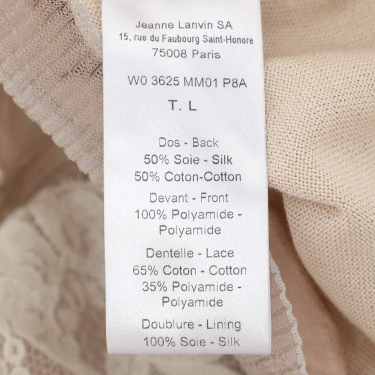 Pre Owned Lanvin Beige Floral Lace Cotton Sleeveless Top L
