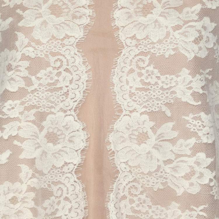 Pre Owned Lanvin Beige Floral Lace Cotton Sleeveless Top L