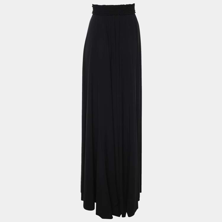 Pre Owned Lanvin Black Stretch Satin Maxi Skirt M