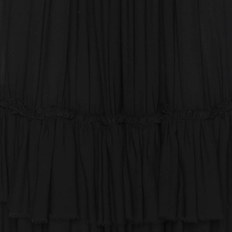 Pre Owned Lanvin Black Silk Layered Ruffle Maxi Skirt L