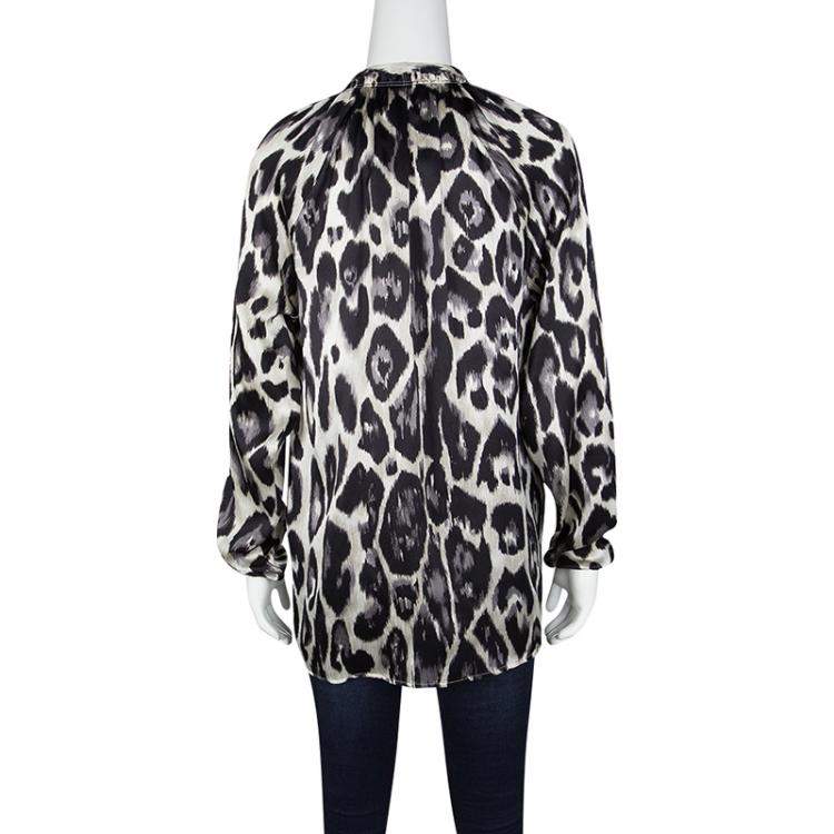 Pre Owned Lanvin Multicolor Leopard Print Long Sleeve Silk Blouse S