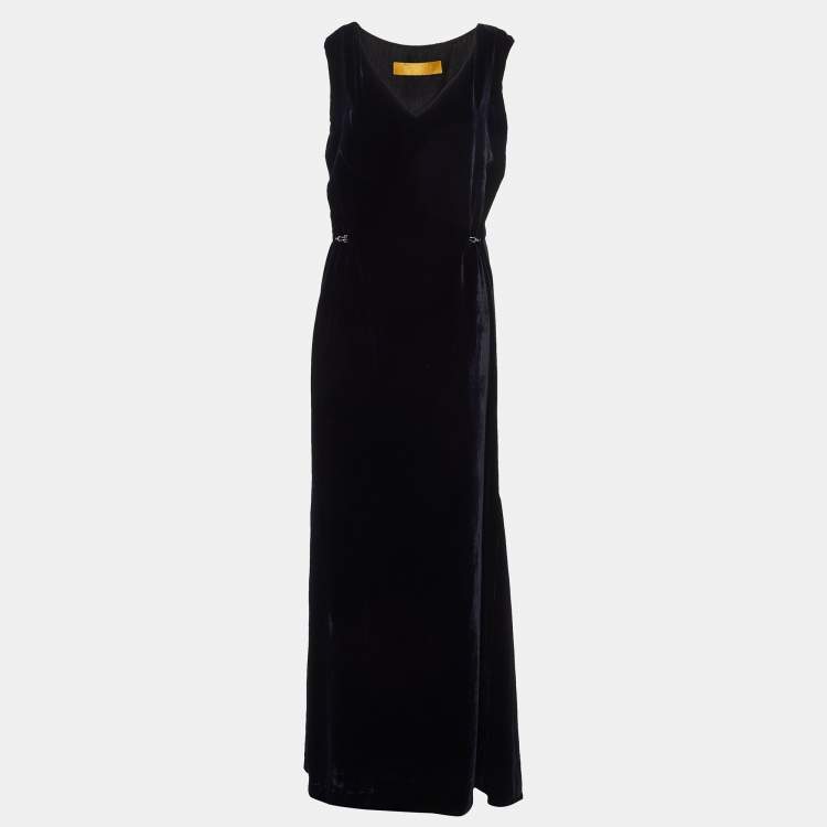 Pre Owned Lanvin Navy Blue Velvet Sleeveless Maxi Dress M