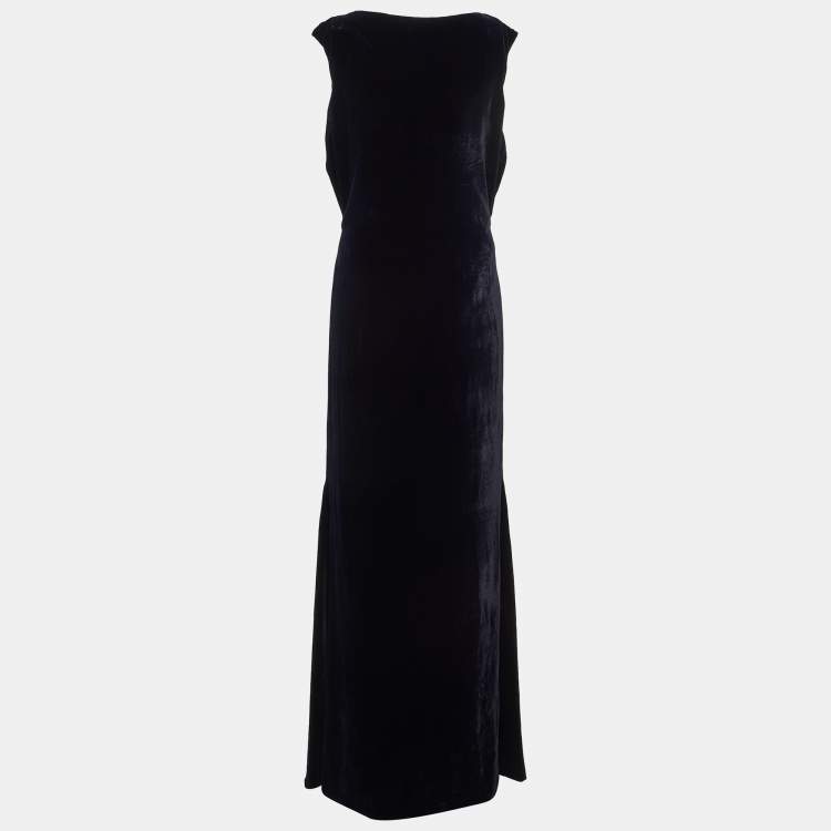 Pre Owned Lanvin Navy Blue Velvet Sleeveless Maxi Dress M