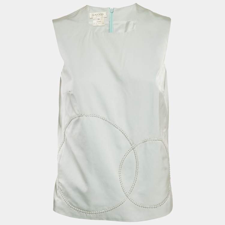 Pre Owned Lanvin Green Embellished Wool Blend Sleeveless Top M  