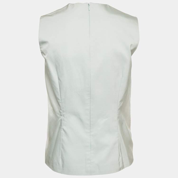 Pre Owned Lanvin Green Embellished Wool Blend Sleeveless Top M  