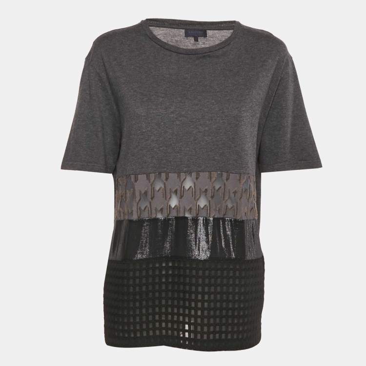 Pre Owned Lanvin Grey Lurex Paneled Jersey T-Shirt L