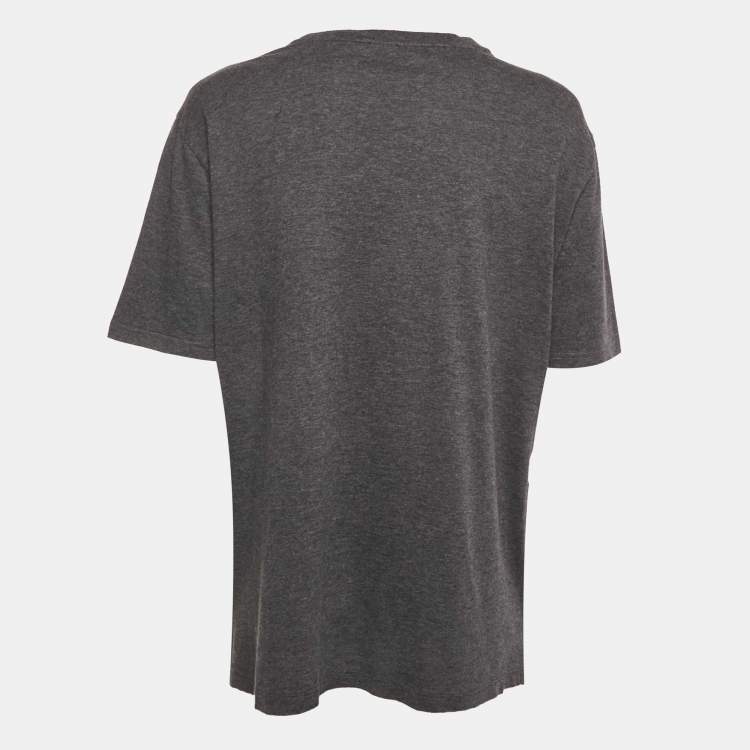 Pre Owned Lanvin Grey Lurex Paneled Jersey T-Shirt L