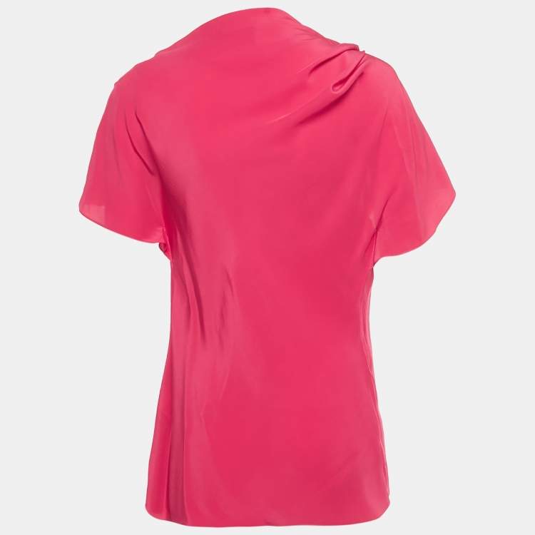 Pre Owned Lanvin Pink Silk Drape Neck Detail Top M