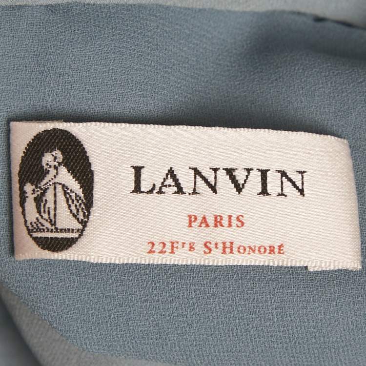 Pre Owned Lanvin Slate Blue Silk Drape Detail Maxi Dress L