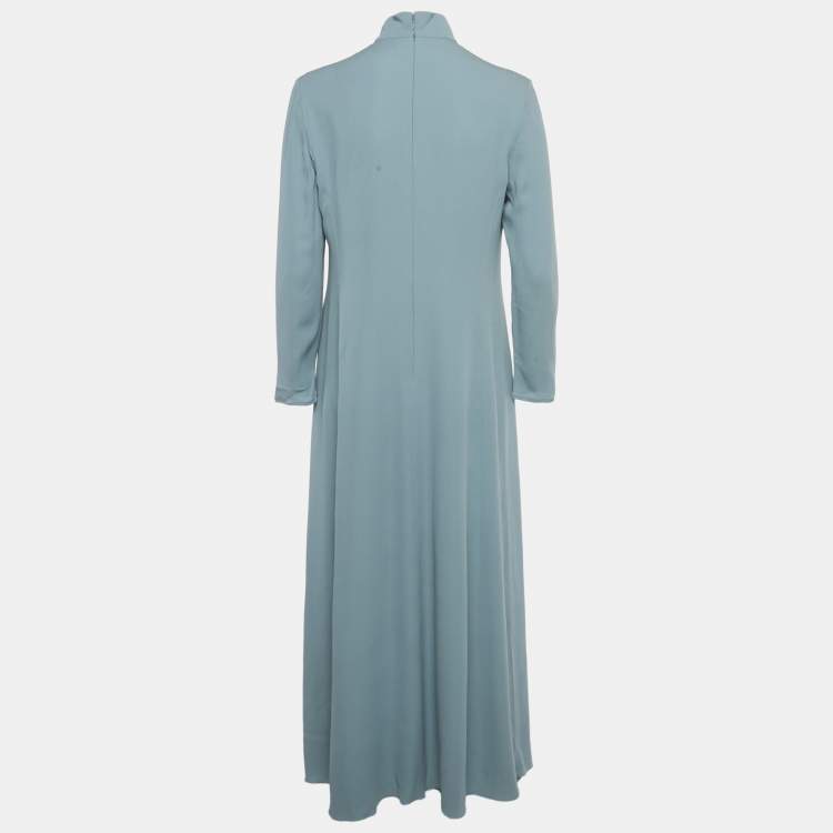 Pre Owned Lanvin Slate Blue Silk Drape Detail Maxi Dress L