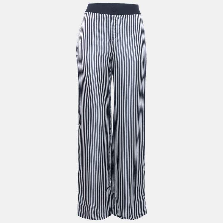 مملوكة مسبقًا Lanvin White/Navy Blue Striped Satin Trousers S