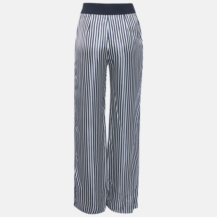 مملوكة مسبقًا Lanvin White/Navy Blue Striped Satin Trousers S