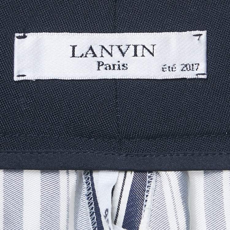 مملوكة مسبقًا Lanvin White/Navy Blue Striped Satin Trousers S